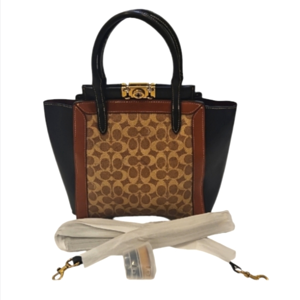 Coach 78487 Signature troupe tote shoulder hand bag coated canvas calf leather
